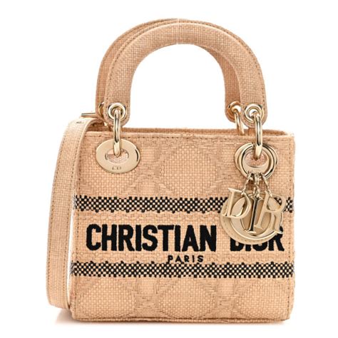 CHRISTIAN DIOR Raffia Woven Cannage Embroidered Mini 